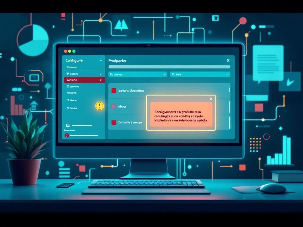Configuratore con varianti dipendenti, errore evidenziato e scelta interrotta