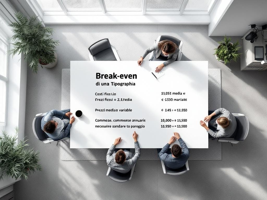 Calcolo del break-even per un portale stampa B2B con costi fissi e variabili.