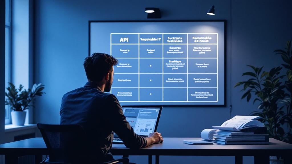Responsabile IT che confronta una checklist tecnica per scegliere una piattaforma web-to-print