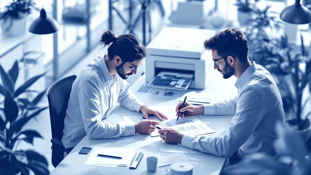 Team di una tipografia che gestisce un ordine online e un preventivo digitale.