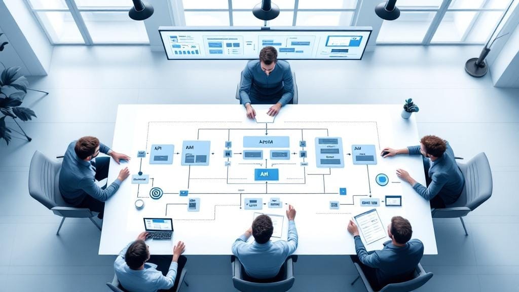 Schema di stack web to print scalabile con API, middleware, DAM e produzione collegati